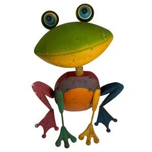 Colorful Metal Frog Bobble Head Sitting Frog Outdoor Patio Yard Garden Decor